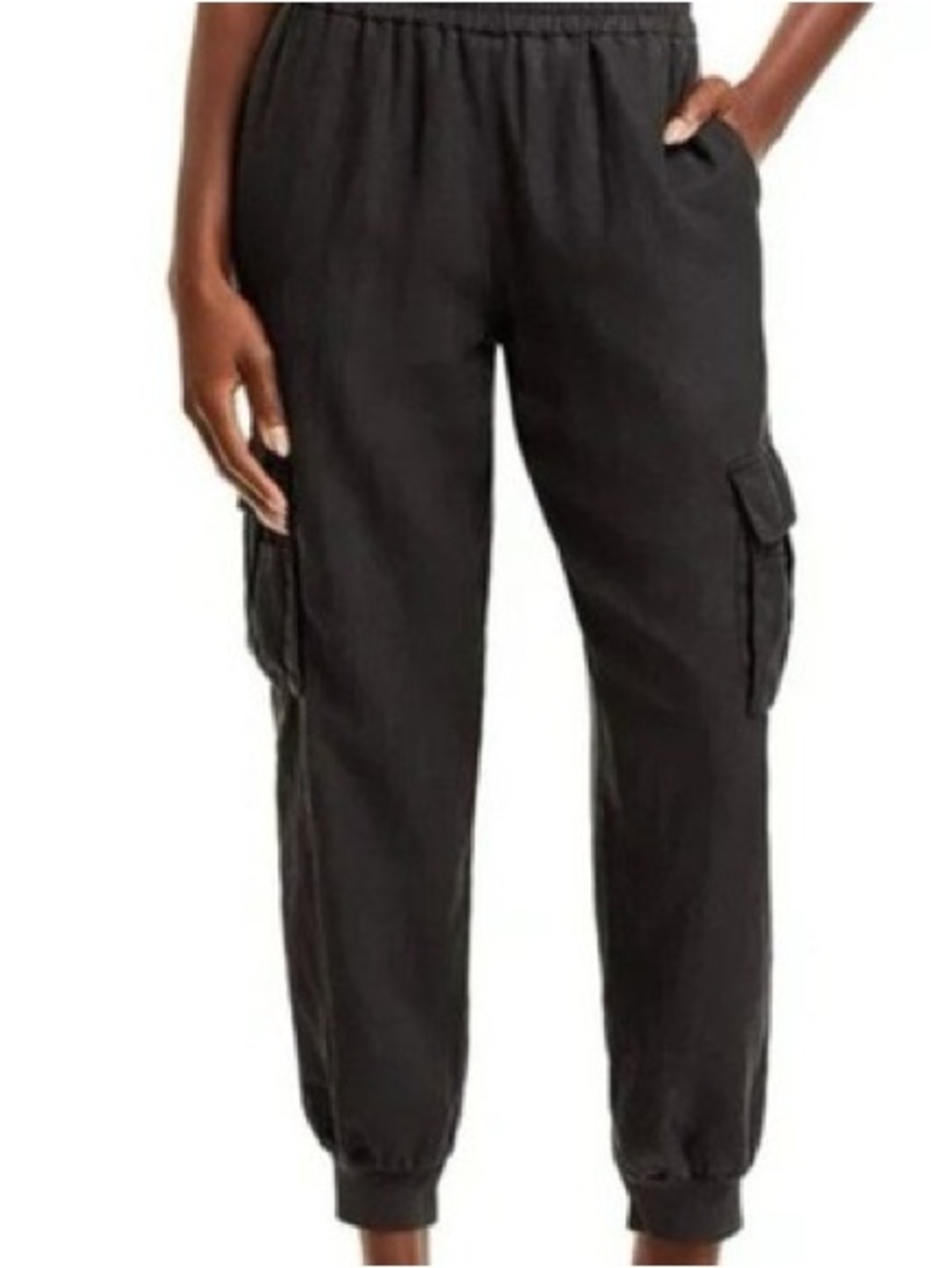 Alice + Olivia Deda Linen Blend Cargo Jogger - Black - 2